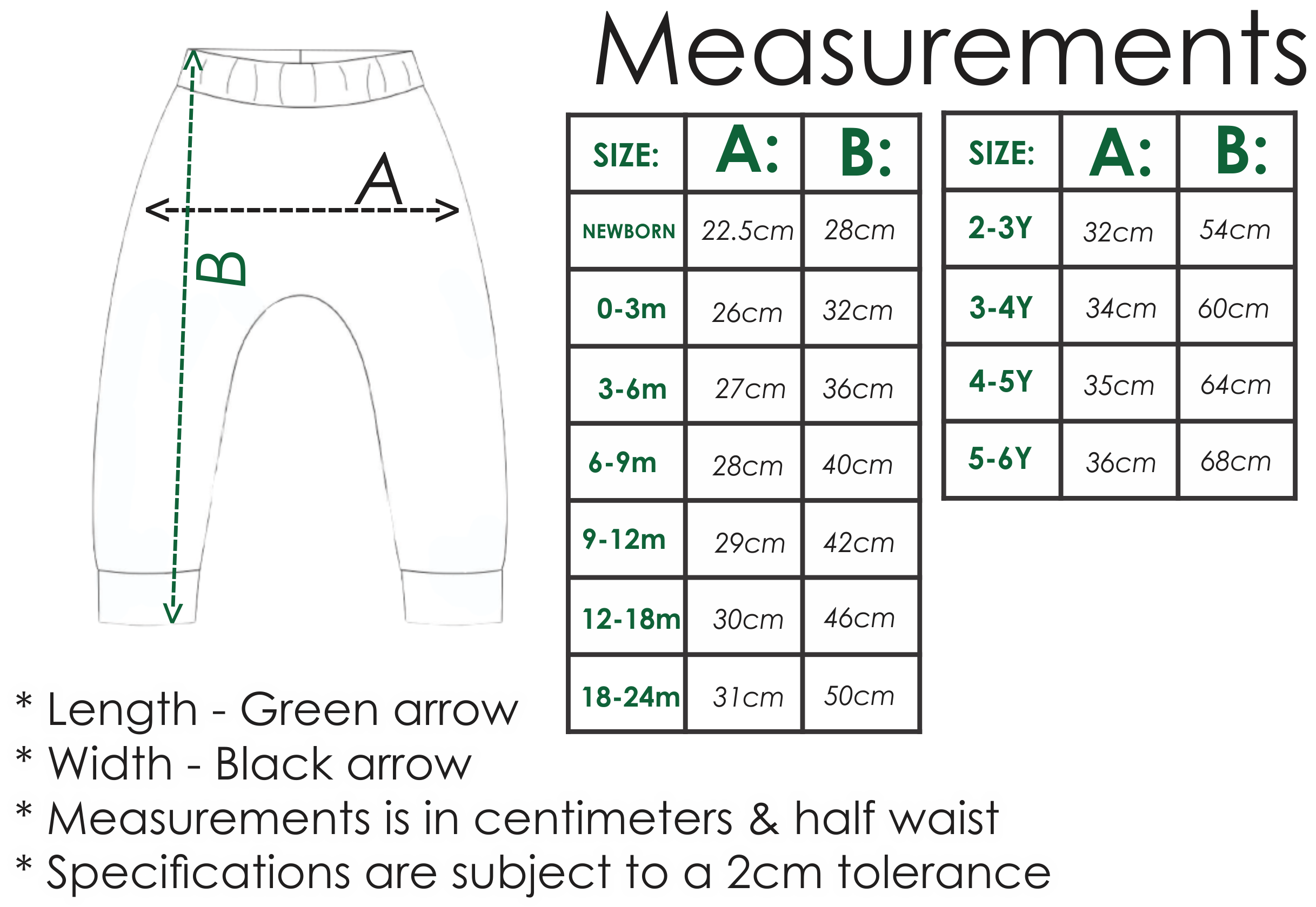 Size Chart Harem Pants