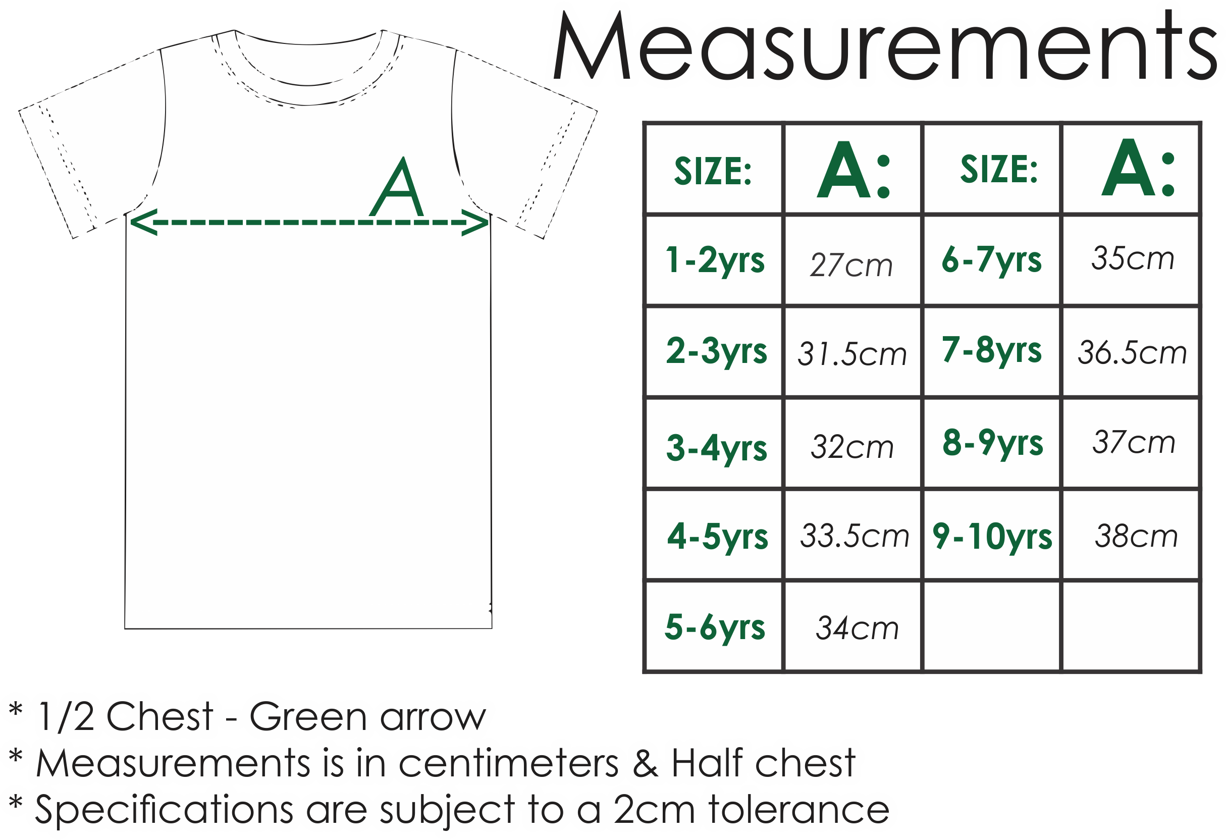 Size Chart Kids T-Shirt Long/Short Sleeve