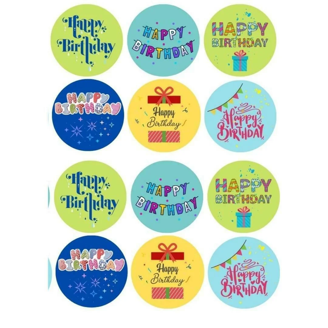 Happy Birthday Stickers Round