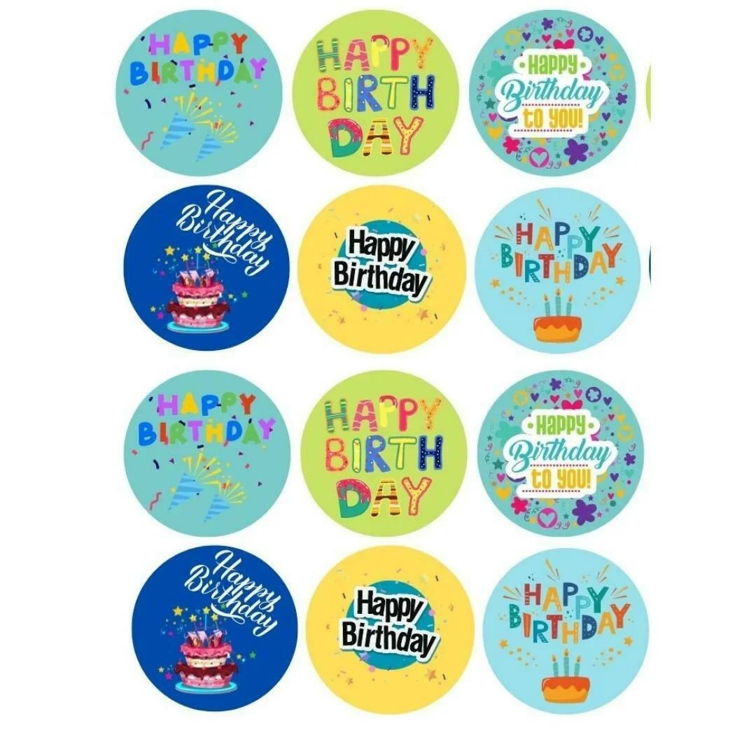 Happy Birthday Stickers Round