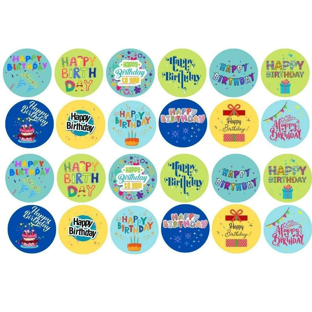 Happy Birthday Stickers Round