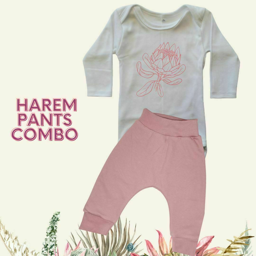 Cute Pink Protea Harem Pants Combo