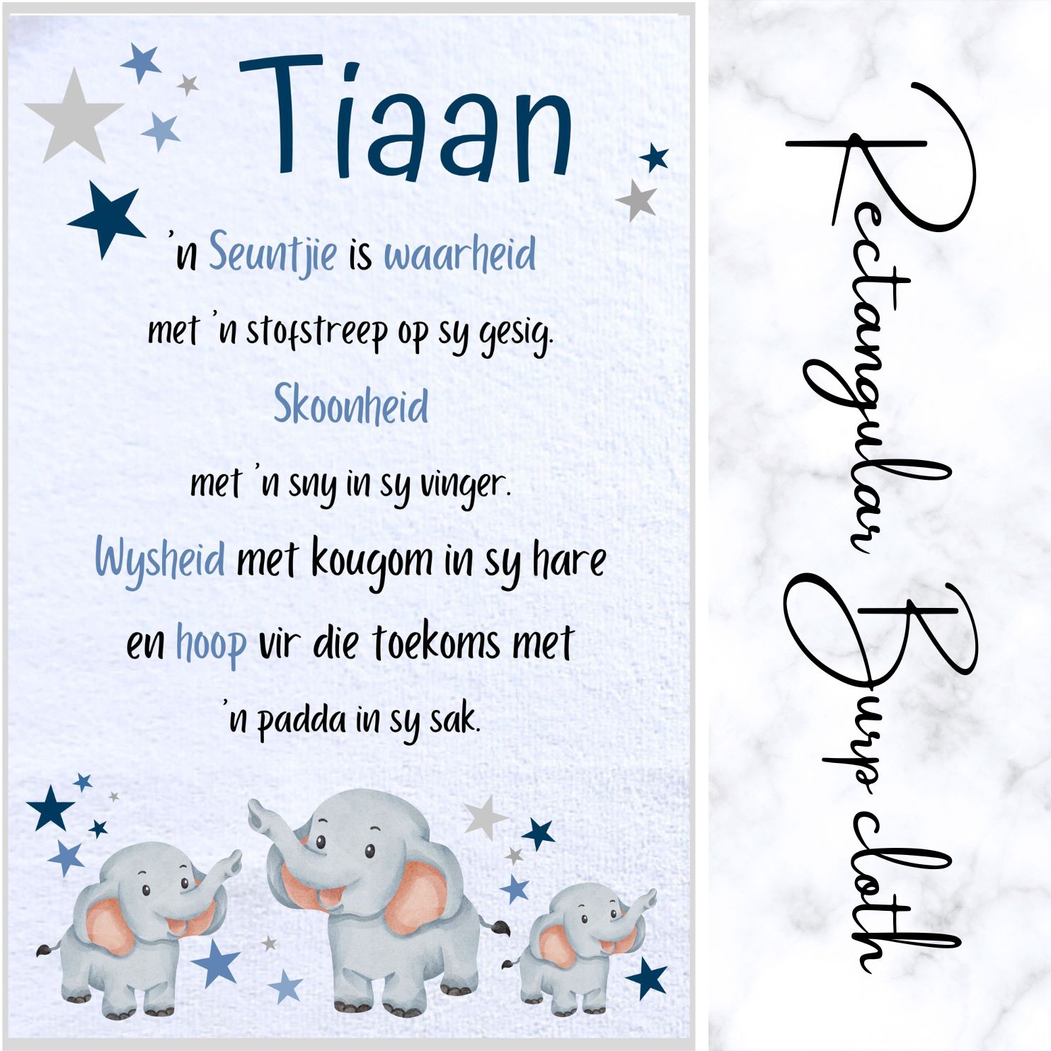 Burp Cloth Rectangular Elephant Theme