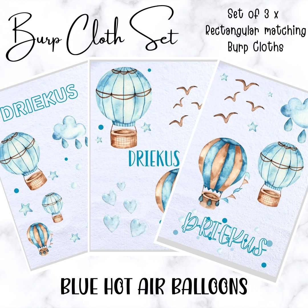 Blue Hot Air Balloons Burp Cloth Set