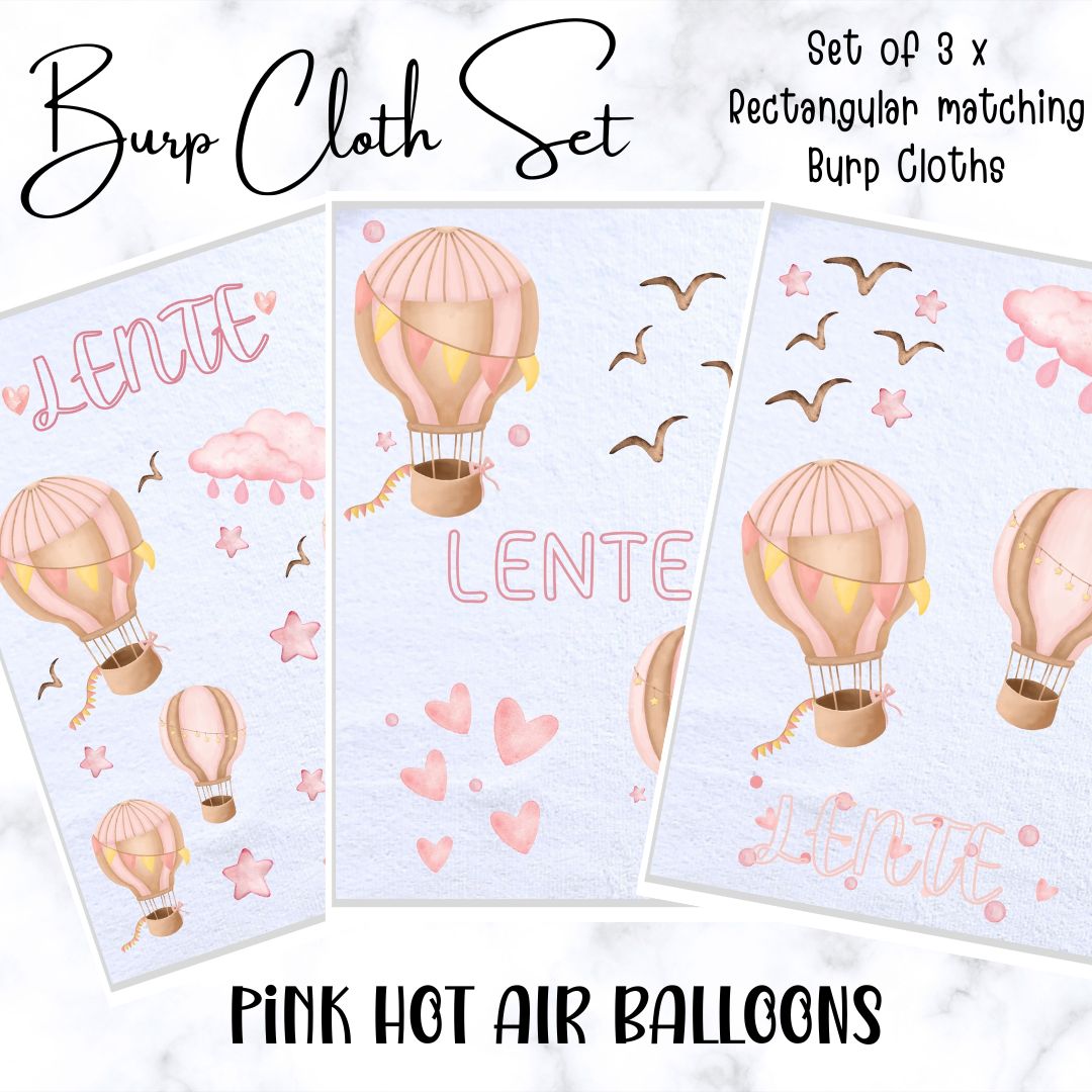 Pink Hot Air Balloons Burp Cloth Set