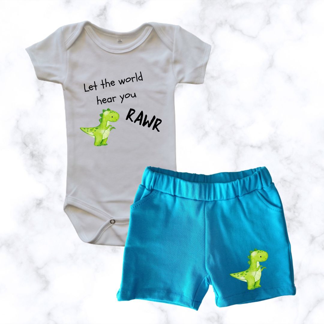 Green Dino Onesie Boy Short Combo 1