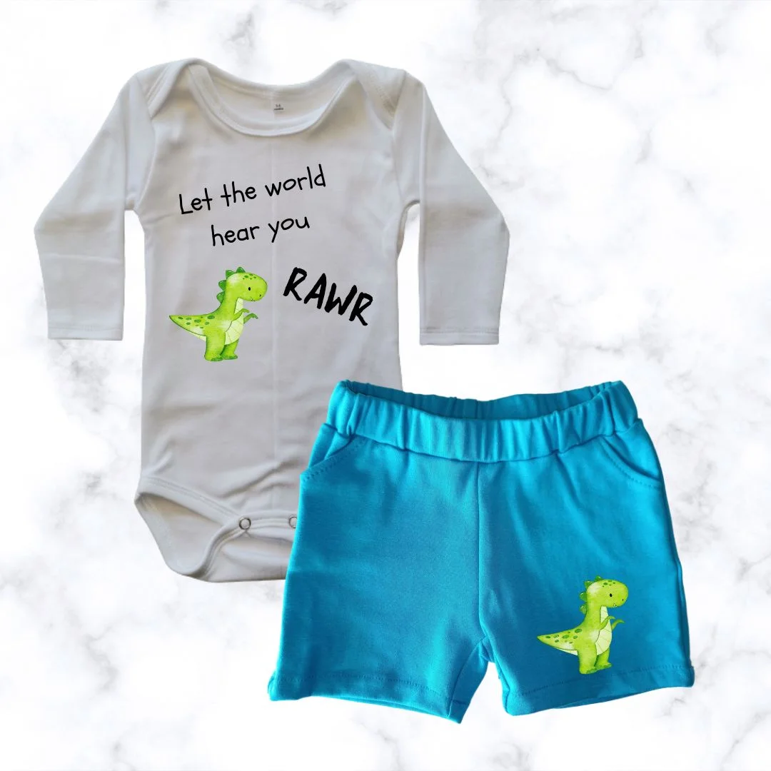 Green Dino Onesie Boy Short Combo 2