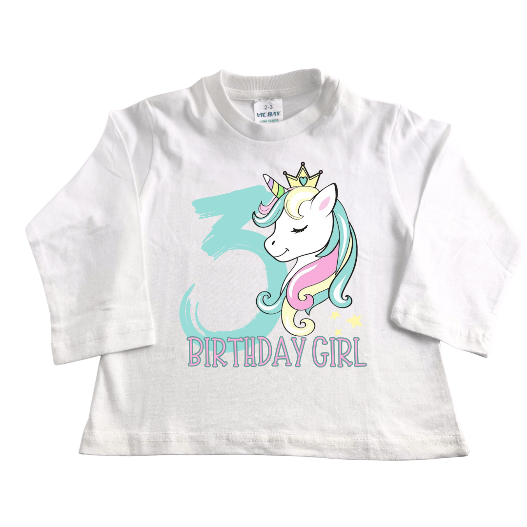 Unicorn Birthday Girl 3 | Custom Printed Kids T-Shirt