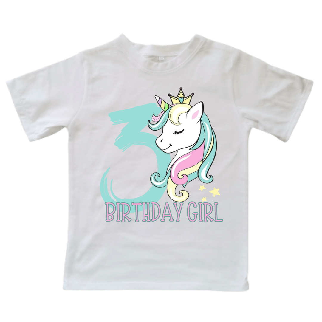 Unicorn Birthday Girl 3 | Custom Printed Kids T-Shirt